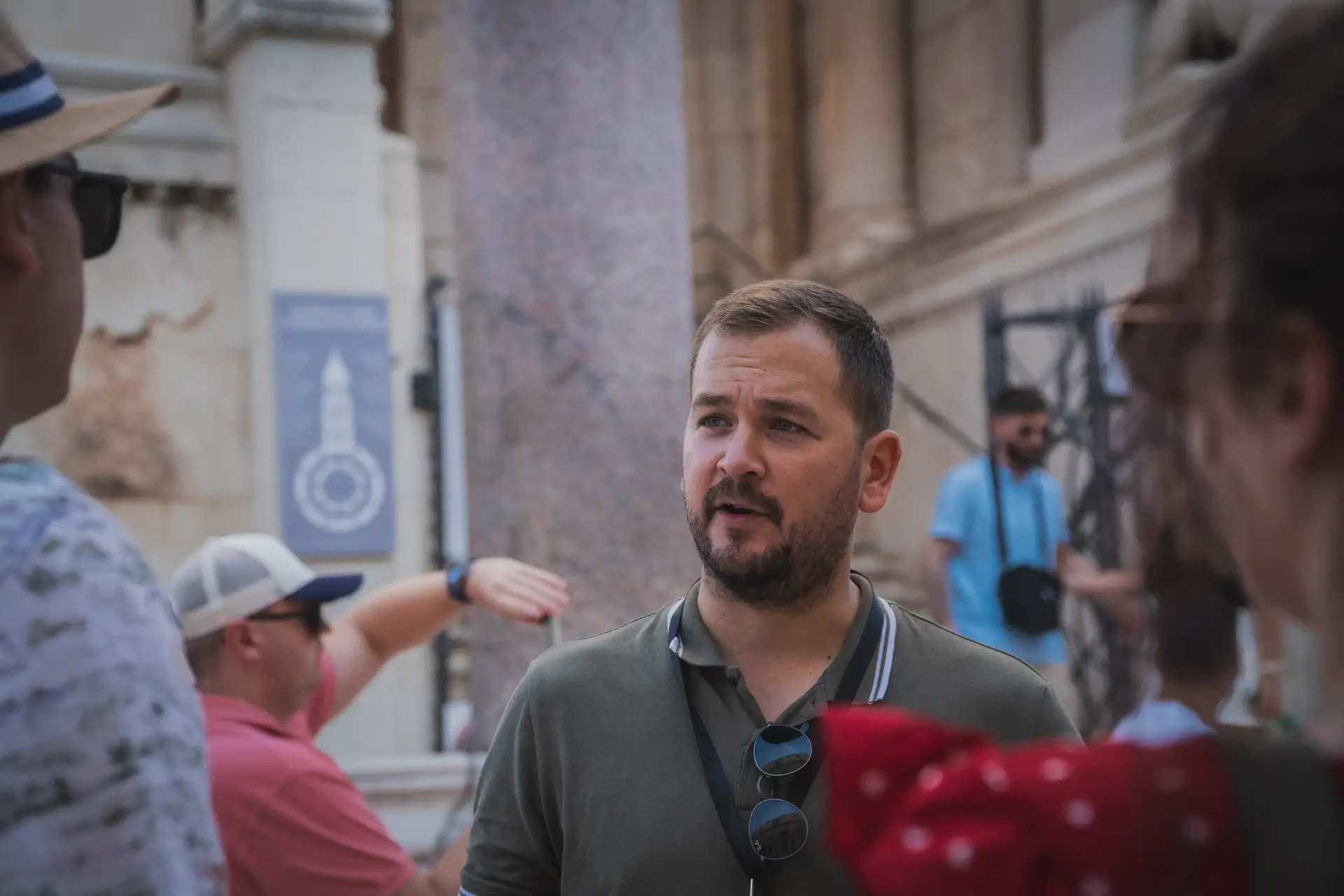 tour guide looking in the distance