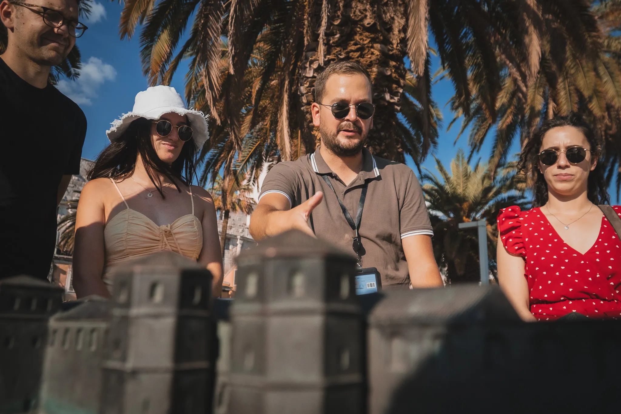 tour guide explaining explaining city center