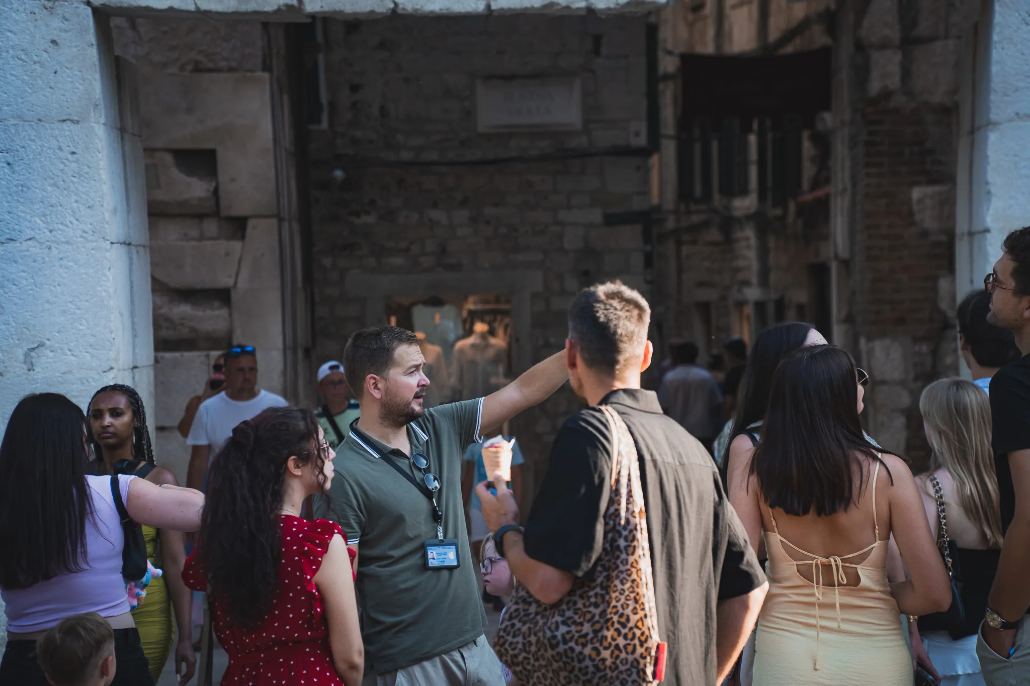 tour guide speaking in Split old town