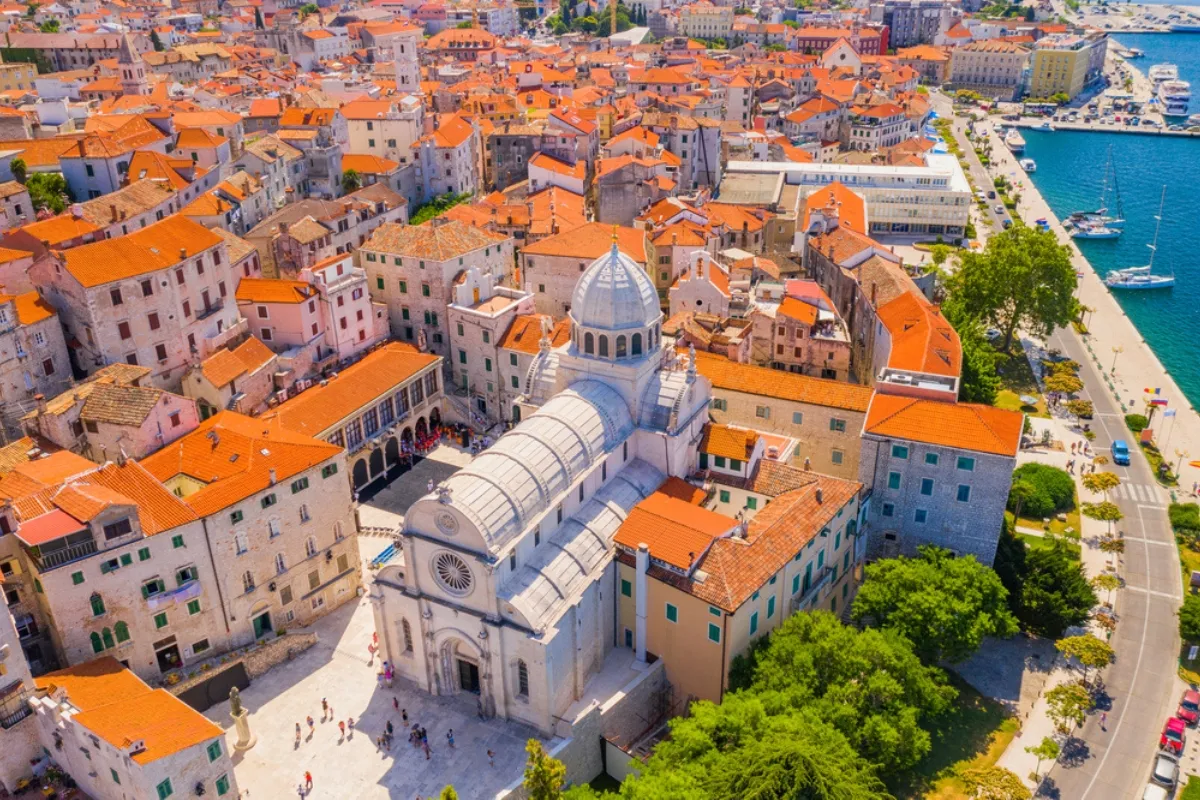 Šibenik old town rooftops and harbour