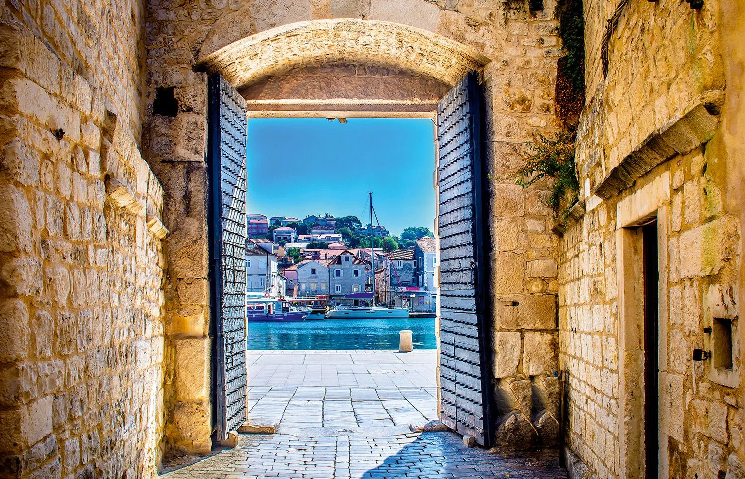 Aerial view of Trogir old town island